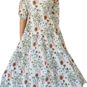 Yash Gallery Women's Rayon Floral Printed Tiered Style Maxi Dress