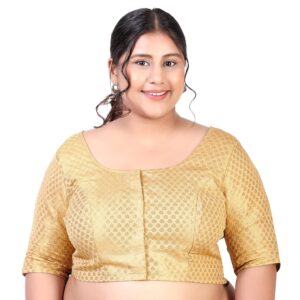 Studio Shringaar Women's Plus Size Brocade Elbow Length Sleeves Saree Blouse