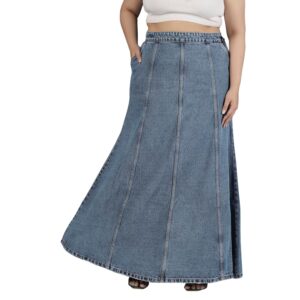 Womens Plus Size Hipster Fit Mid Blue Denim Skirt