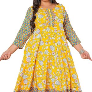 Yash Gallery Women's Plus Size Maternity Wear Floral Printed Anarkali Maxi Dress
