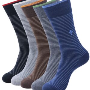 BALENZIA Men's Solid Colored Formal Mid Calf Length Business Socks Made with Cotton & Spandex - Combo Pack of 3 & 5 (Black, L.Grey, D.Grey, Brown, Navy) | Size UK 7 to UK 10