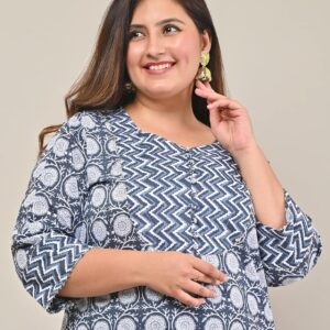 Women Floral Printed Pure Cotton Plus Size Straight Kurta Navy Blue