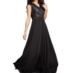 Miss Chase Women's V-Neck Cap Sleeved Solid Wrap Maxi Dress
