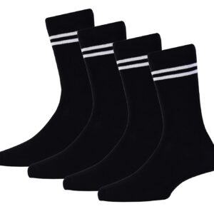 RC. ROYAL CLASS Boys & Girls Black Colour With White Strips Organic Cotton Calf Length School Socks (Pack of 4 Pairs)