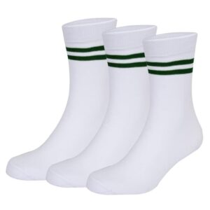 DPS School Socks for Boys & Girls for All Ages (Pack of 3) | White with Green Stripes socks | Delhi public school socks