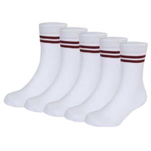 Bizala White With Maroon Stripes Calf Length School Socks for Boys & Girls (Pack of 5 Pairs)