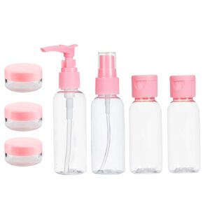 Temperia Travel Bottles for Toiletries (7pcs) - Refillable Empty Mini Containers with Pouch (Random Colors) - Travelling Accessories & Essentials Kit Set for Shampoo, Cosmetics, and More