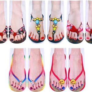 WKLOUYHE Girl's Foot Printed 3D Socks for Low Ankle Cotton Socks Funny Pattern Printing Hosiery_Pack Of 05(Free Size,MultiColour)