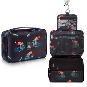 VHKD Hanging Cosmetic Toiletry Bag for Men Women Travel Organizer Accessory Toiletry Cosmetics Bag Nylon Waterproof Makeup Shaving Kit Pouch Bag for Men Women (Cosmetic Bag, Black Flemingo)