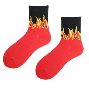 Dsgzkk Socks,Japanese Women Men Flame Print Crew Socks Hip Hop Contrast Color Ribbed Sports Street Skateboard Tube Hosiery
