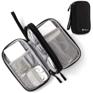 Elfora Cable Organizer Pouch | Travel Organiser Bag | Double Layer Storage for USB Cables, Chargers, Earphone, Power Bank, Hard disc & Other Accessories | Durable Nylon Case with Mesh Pockets (Black)