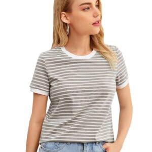 TOPLOT Stripe Printed Short Sleeve Regular Fit Top for Women
