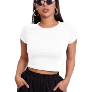 Aahwan Black Solid Ribbed Slim Fit Baby Tee Crop Top for Women's & Girls' (116_Black-L)