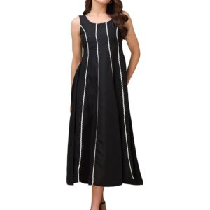 PURVAJA Women’s Round Neck Flared Cotton Blend Dress (Floe-043-045)