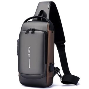 TS WITH TECHSUN Waterproof Polyester Slim Unisex Crossbody Sling Bag Chest Backpack Men's Shoulder Bag, Leisure Travel Handbag, Hard Shell Anti-Theft Chest Bag
