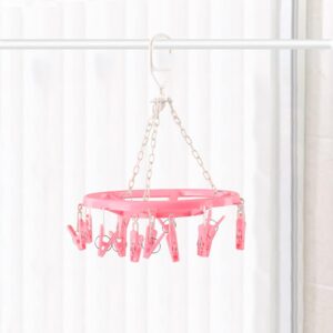 Fun Homes Plastic 16 Clips, 360 Degree Rotating Cloth Drying Hanger Rack | Socks, Bras, Panties, Lingerie, Hosiery, Swimsuits & Baby Clothes Hanging Rack for Home | Pink