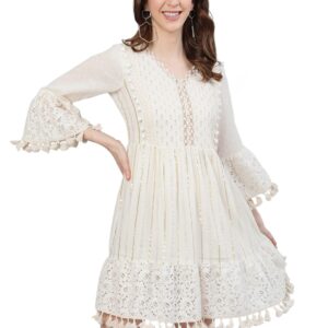 ishin Women's Cotton Above Knee Length A-Line Indo Western Dress