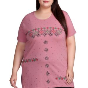 In Love Women's Plus Size Cotton Mid Length Ethnic Print T-Shirt with Pocket