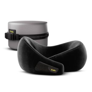 Frido Travel Neck Pillow | Premium Memory Foam Neck Pillow for Flight Travel, Car Sleeping | Adjustable Head Rest, Neck Rest Travelling Pillow for Sleeping Head Support | Core Black Colour, Pack of 1