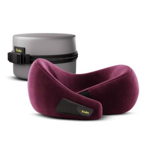 Frido Travel Neck Pillow | Premium Memory Foam Neck Pillow for Flight Travel, Car Sleeping | Adjustable Head Rest, Neck Rest Travelling Pillow for Sleeping Head Support | Wine Colour, Pack of 1