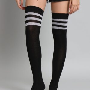 TRAZO Women's Thigh High Socks Over the Knee High Knitted Casual Boot Socks, Stiped Long Fashionable Stockings