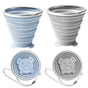 HASTHIP® 2 Pack Collapsible Cup for Travel Accessories Small Silicone Foldable Glass Cup with Lids Camping Accessories for Outdoor Reusable Expandable Drinking Cups for Travel Outdoor Camping
