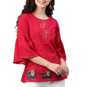 Yash Gallery Women's Cotton Patch Work Straight Top for Women