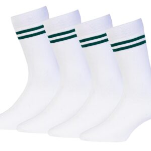 RC. ROYAL CLASS Boys & Girls White Colour With Dark Green Strips Organic Cotton Calf Length School Socks (Pack of 4 Pairs)