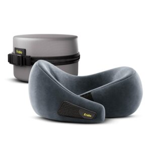Frido Travel Neck Pillow | Premium Memory Foam Neck Pillow for Flight Travel, Car Sleeping | Adjustable Head Rest, Neck Rest Travelling Pillow for Sleeping Head Support | Bluish Grey Colour, Pack of 1
