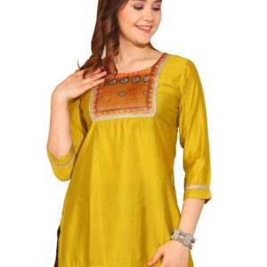 Rajnandini Women's Poly Silk Printed Tunic (JOPLST717-P_Yellow)