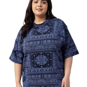 JUNEBERRY® 100% Pure Cotton Oversized Baggy Fit Stylish Paisley Bandana Print Half Sleeve Plus Size T-Shirt for Women & Girls (Sizes: 2XL to 5XL)