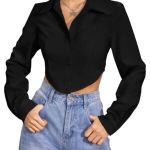 GRECIILOOKS Shirt for Women | Printed Casual Crop Top | Long Sleeve Stylish Collared |Korean Oversized Button-Down |Causal |Formal | Trendy