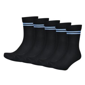 Bizala Black with Sky Blue Stripes Calf Length Cotton School Socks For Boys & Girls (Pack of 5 Pairs)