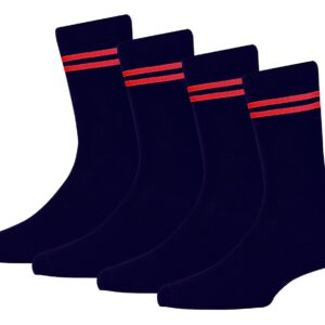 RC. ROYAL CLASS Boys & Girls Navy Blue Colour With Red Strips Organic Cotton Calf Length School Socks (Pack of 4 Pairs)
