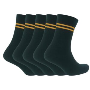 VDangi Bottel Green Socks With Yellow Striped Cotton Calf-length School Socks For Boys Girls Comfortable Uniform Socks Kids (Pack Of 5 Pairs)