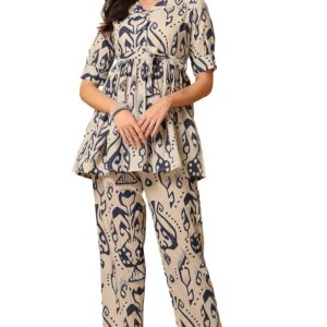 Pistaa's Women Ivory Print Baroque Pure Cotton Co-ord Set