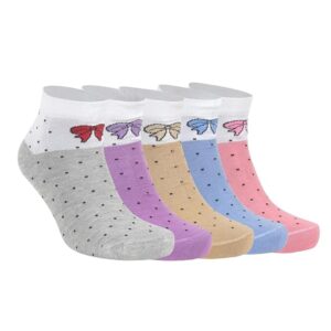 VDangi Women Ankle Socks with Bow Design, Polka Dot Pattern, 5 Pairs, Multicolour (Pack Of 5 Pairs)
