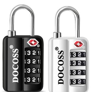 DOCOSS-Set of 2-116 Metal TSA Locks for Luggage, Number Lock for Bag 4 Digit Small Locks for Luggage TSA Lock Combination Password Locks for Travel (Black,Silver)