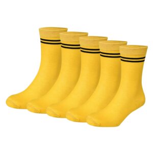 Bizala Yellow Colour with Black Stripes Design Calf Length School Cotton Socks for Boys & Girls (Pack of 5 Pairs)