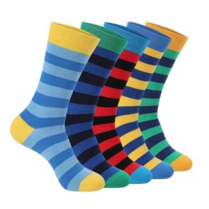 VDangi Multicoloured Striped Crew Length Socks For Men And women Fankey Socks Pack Of 5 Pairs (Free Size)