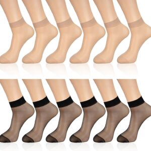 KETKAR 12 Pairs Sheer Ankle Socks Thin Nylon Transparent Ankle High Hosiery Socks Short Dress Stockings for Women Girls