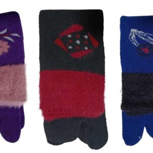 Women Woolen Socks with Patterned Designs, Set of 3, Purple, Black, Blue