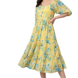 Janasya Women's Fit and Flare Midi Dress