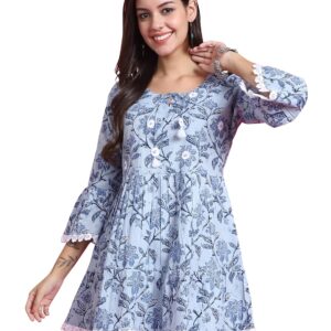 Rajnandini Women's Pure Cotton Jaipuri Printed Tunic (JOPLJPR4025-P_Light Blue_P)