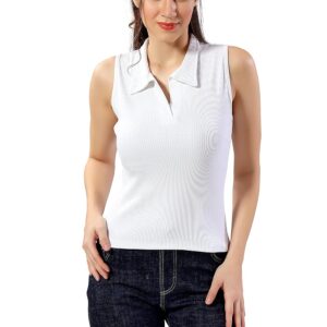 TRASA Women’s Sleeveless Rib Knitted Cotton Racer Back Tank Tops Collared Neck Crop Tank Tops - Available Sizes -XS, S, M,L,XL,2XL