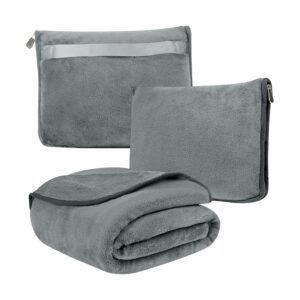 Billebon Travel Blanket Airplane Compact Soft Lightweight & Cozy Blanket with Soft Bag Pillowcase Packable Travel Blanket Perfect for Flight Car Bus Train (Grey, 5 Ft. X 3 Ft.)