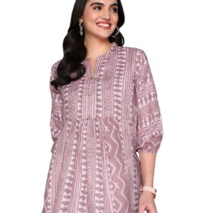 Stylistico Geometric Print Summer Cotton Tunic Western Everyday Regular Fit Full Sleeve v Neck Office Peplum Printed Long Tops for Women Latest