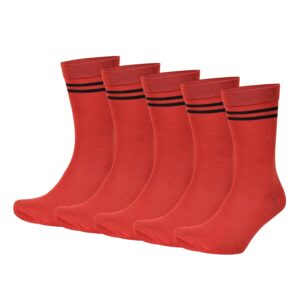 Bizala Red Color with Black Stripes Design Calf Length School Cotton Socks for Boys & Girls (Pack of 5 Pairs)