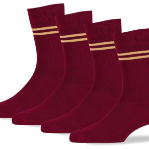 RC. ROYAL CLASS Boys & Girls Maroon Colour With Beige Strips Organic Cotton Calf Length School Socks (Pack of 4 Pairs)(6-7 Years)