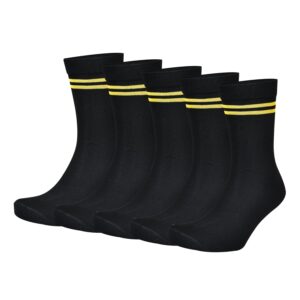 Bizala Black with Yellow Stripes Calf Length Cotton School Socks For Boys & Girls (Pack of 5 Pairs)